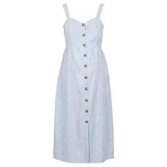 Sotela Amalfi Dress Blue White Stripe Button Front Midi Sleeveless Women's Small - Picture 3 of 14